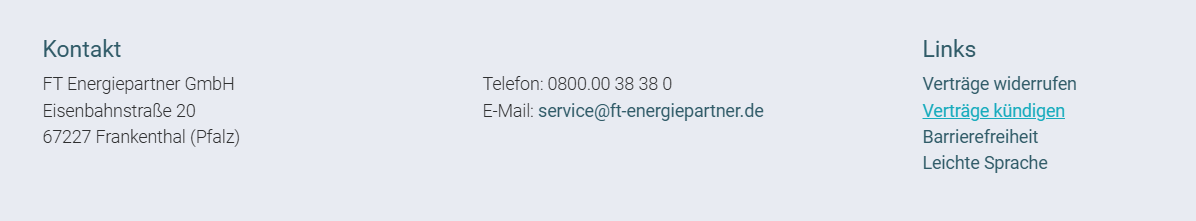Bereich für Kunden-Service Vertrag kündigen