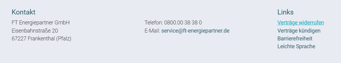Bereich für Kunden-Service Vertrag widerrufen